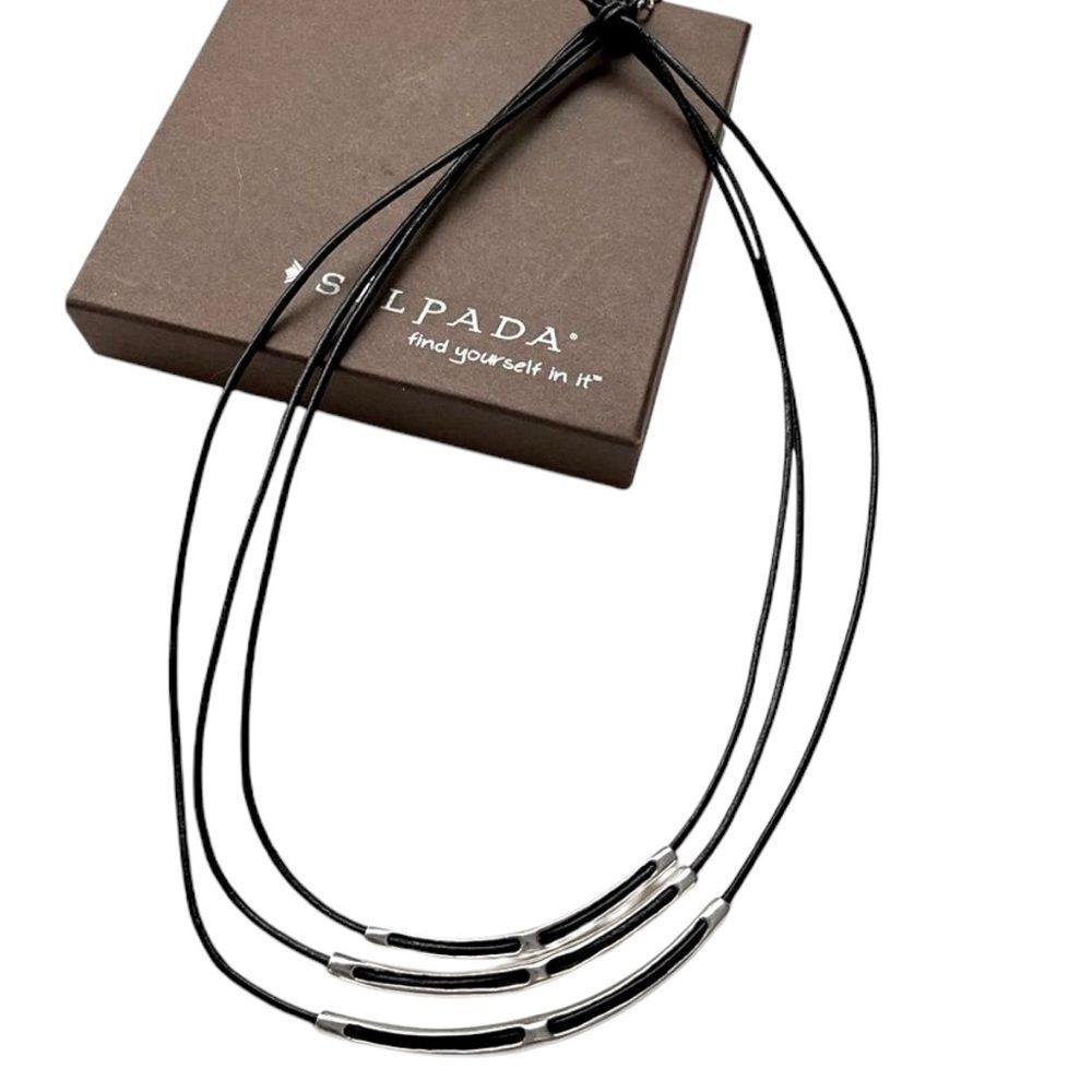 Silpada RETIRED N1571 Triple Strand Black Leather “Three Bars” Necklace - Picture 7 of 7
